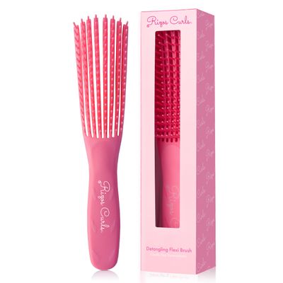 Rizos Curls Detangling Flexi Brush, Detangle Curly, Coily Curls, Shower Brush, Reduce Hair Loss &amp; Breakage, Distribute Product and Add Shine, Pink