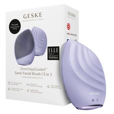 GESKE SmartAppGuided Sonic Facial Brush 5 in 1 Vibrating Electric Facial Cleansing Brush Soft Silicone Brush Professional Facial Cleanser Skin Cleanser &amp; Exfoliator Face Massager