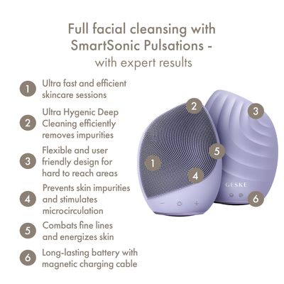 GESKE SmartAppGuided Sonic Facial Brush 5 in 1 Vibrating Electric Facial Cleansing Brush Soft Silicone Brush Professional Facial Cleanser Skin Cleanser &amp; Exfoliator Face Massager