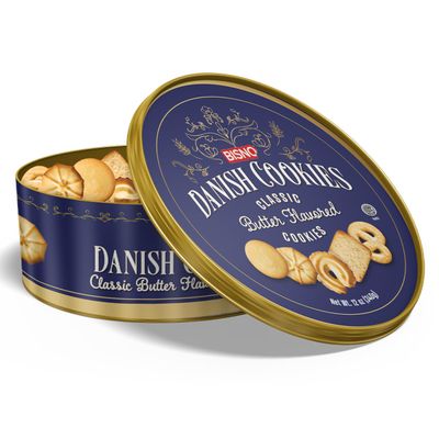 Bisno Danish Butter Cookies Tins, Kosher - Pack of 2, Delightful Assorted Shapes, Perfect for Gift Giving, Holiday Treats, and Sharing - 12oz, Ideal Holiday Cookies for Gifting
