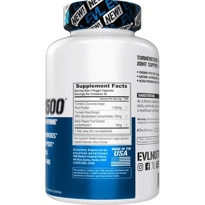 Herbal Relief Turmeric Curcumin with Bioperine - EVL 1500mg 95 Curcuminoid Turmeric Curcumin with Black Pepper for Digestive Skin Immunity Liver and Joint Support - Non GMO Vegan Supplement