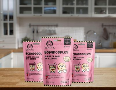 Molly Bz Food Bobadoodles - Burst of Boba in a Cookie - Snickerdoodle with Mini Strawberry Boba Flavor - Soft Baked - Gourmet Recipe - 3 Pack of Cookies