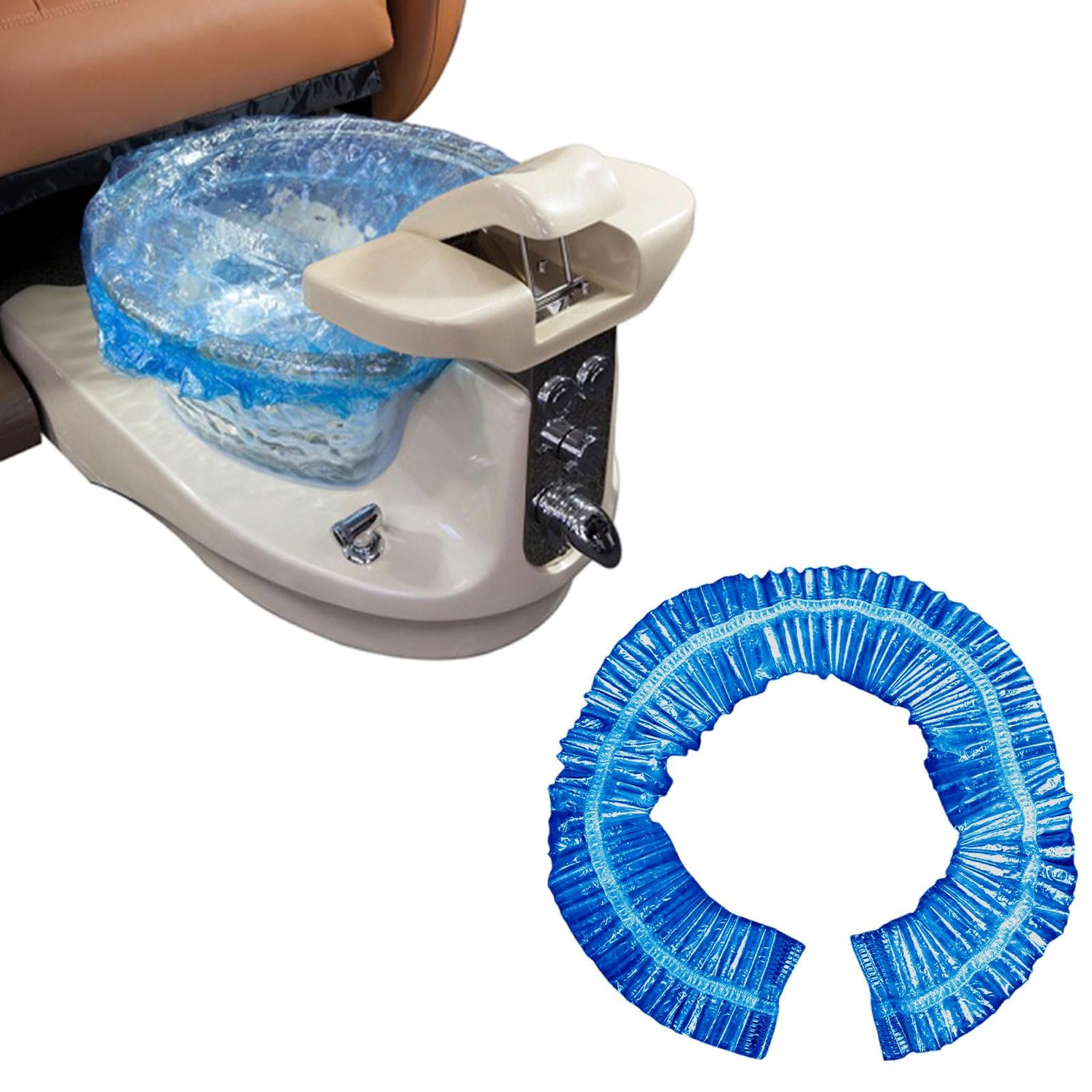 Transparent Blue Pedicure Liners Disposable, Pedicure Bowl Liners with Elastic Band, Unbreakable Pedi Liners Disposable, fits Most Pedicure Tub, for Pedicures Foot Spa Home Use 25pcs