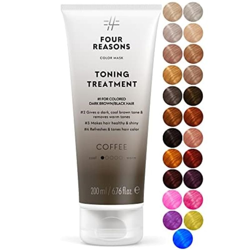 Four Reasons Color Mask - Coffee - 27 Colors Toning Treatment, Color Depositing Conditioner, Tone &amp; Enhance Color-Treated Hair - Semi Permanent Hair Dye, Vegan and Cruelty-Free, 6.76 fl oz