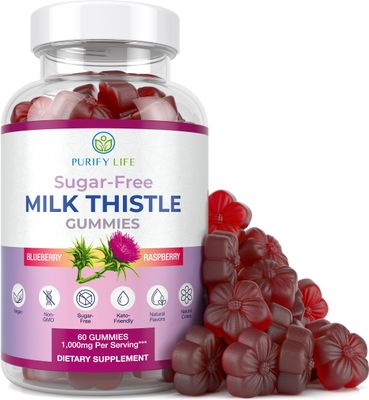 Purify Life Sugar-Free Milk Thistle Gummies for Liver Cleanse, Detox &amp; Cell Repair 1000mgserv Cardo Mariano, Milk Thistle Extract &amp; Antioxidant Support, Vegan, Replaces Pills &amp; Capsules