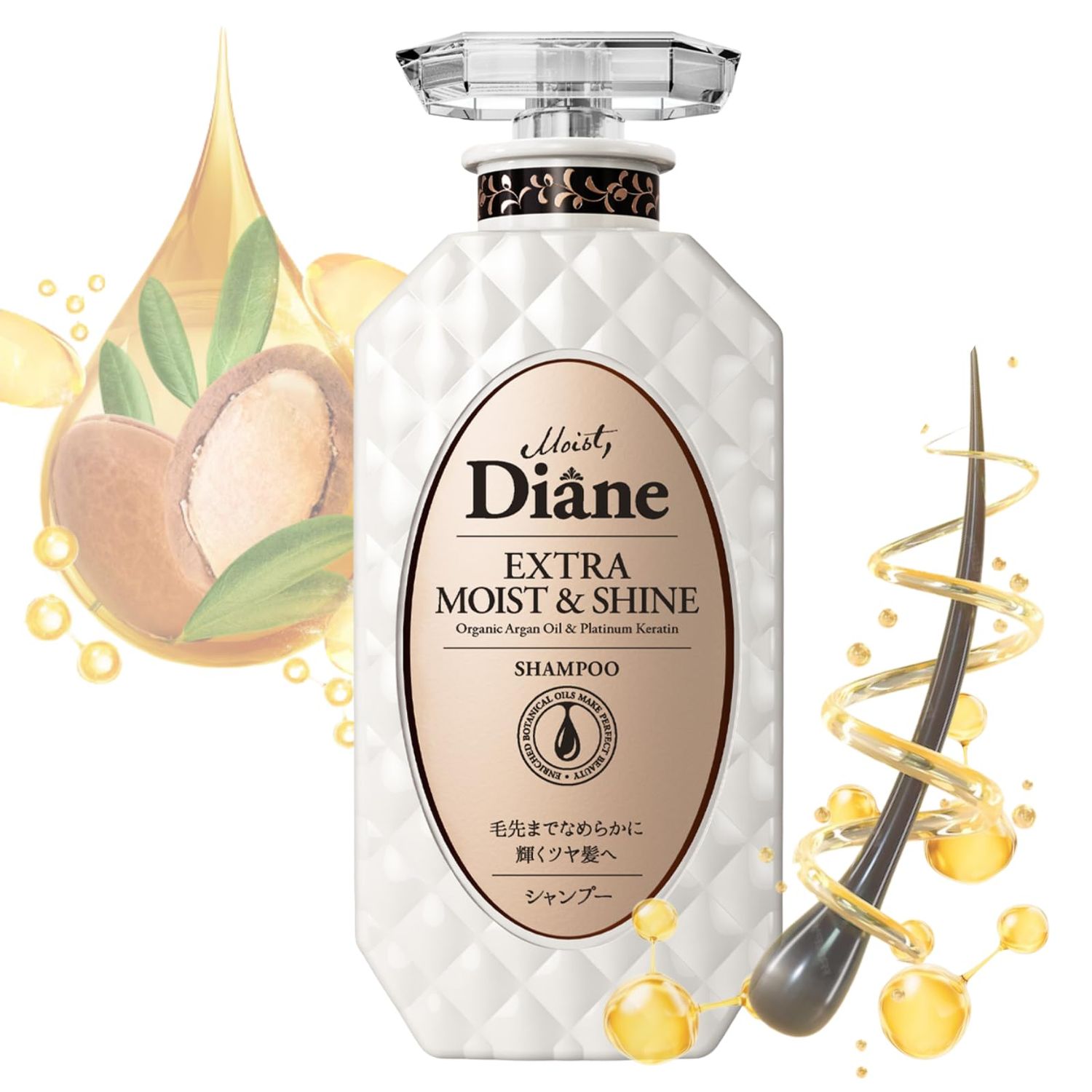 Moist Diane Keratin Shampoo for Moisturising &amp; Restoring Radiance Women &amp; Men, Organic Hair Care with Argan Oil &amp; Coconut Oil from Japan, Sulfate &amp; Silicone Free, EXTRA MOIST &amp; SHINE,15.2 Fl Oz