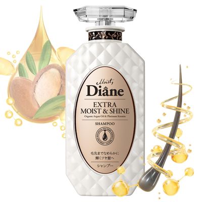 Moist Diane Keratin Shampoo for Moisturising &amp; Restoring Radiance Women &amp; Men, Organic Hair Care with Argan Oil &amp; Coconut Oil from Japan, Sulfate &amp; Silicone Free, EXTRA MOIST &amp; SHINE,15.2 Fl Oz