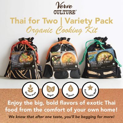 Verve Culture Thai for Two - Organic Thai Curry Cooking Sampler Kit USDA Organic, Vegan, Gluten-Free Made in Thailand