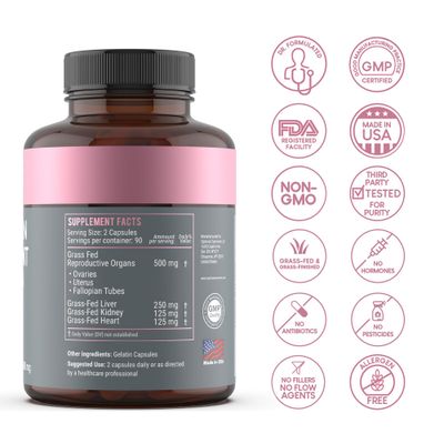 Optimal Carnivore Beef Organ Supplement for Women, Primal &amp; Ancestral Organ Meat Supplements with Uterus &amp; Liver for Hormone Balance &amp; Energy - 90 Day Supply