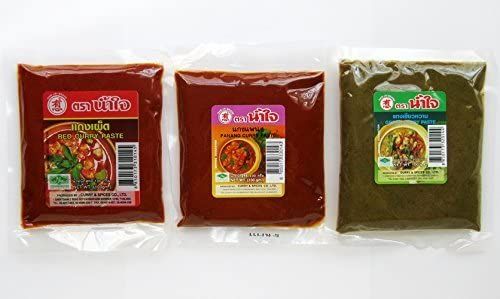 Pack of 3 Thai Panang Red Green Curry Paste in Vacuum Bag Original 100 G.x3 From Thailand
