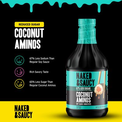 Naked &amp; Saucy Reduced Sugar Coconut Aminos, Soy Sauce Substitute, Gluten-Free, Soy-Free, Vegan, Paleo, 31 fl oz