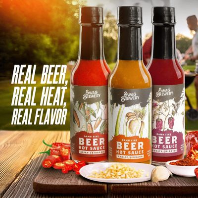 Beer-infused Hot Sauce Variety 3-pack Includes Asian Sriracha, Garlic Serrano, &amp; Roasty Chipotle - Craft Beer Gift, Hot Sauce Gift Set, Beer Sauce, BBQ Sauce, Beer Lover, Grill Man Cave