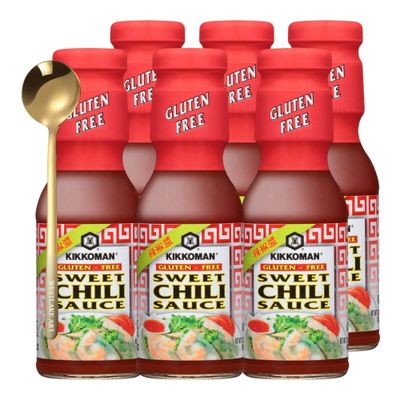 westlake art Kikkoman Sweet Chili Sauce, 13 Ounces, Sweet Red Chili Sauce Bundled With Golden Ss Spoon - Gluten-Free, Perfect For Dipping &amp; Marinades, Real Asian Flavor, Ready-To-Use Pack Of 6