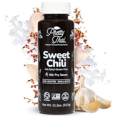Pretty Thai Sweet Chili Sauce, Gluten Free Certified Non-GMO Authentic Vegan Stir Fry, BBQ Condiment, Dipping Sauce, Rice Seasoning, 100 Natural