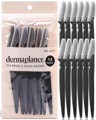 Kitsch Dermaplaning Tool - Face Razors for Women and Men, Eyebrow Trimmer and Face Shaver, Facial Hair Removal, Facial Razors for Women and Men, Dermaplane Razor - 12pc, Black