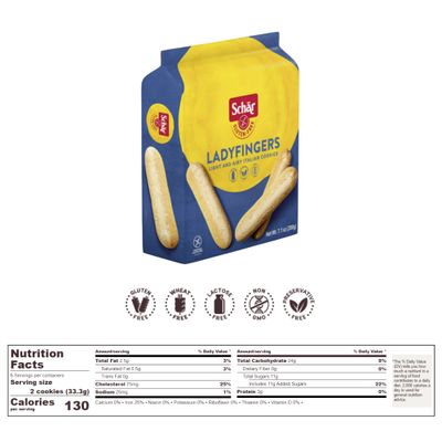Schar - Lady Fingers - Certified Gluten Free - No GMO's, Lactose, Wheat or Preservatives - 7.1 oz 2 Pack