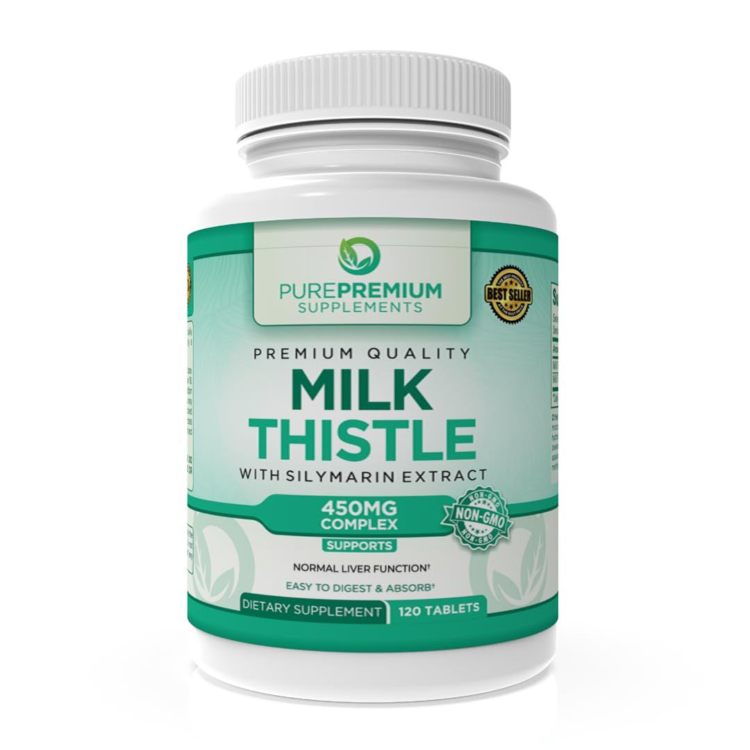 PurePremium Milk Thistle Supplement with Silymarin - 450mg Complex Normal Liver Support Supplement - Milk Thistle Extract for Normal Liver Function - 120 Tablets