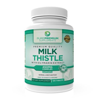 PurePremium Milk Thistle Supplement with Silymarin - 450mg Complex Normal Liver Support Supplement - Milk Thistle Extract for Normal Liver Function - 120 Tablets