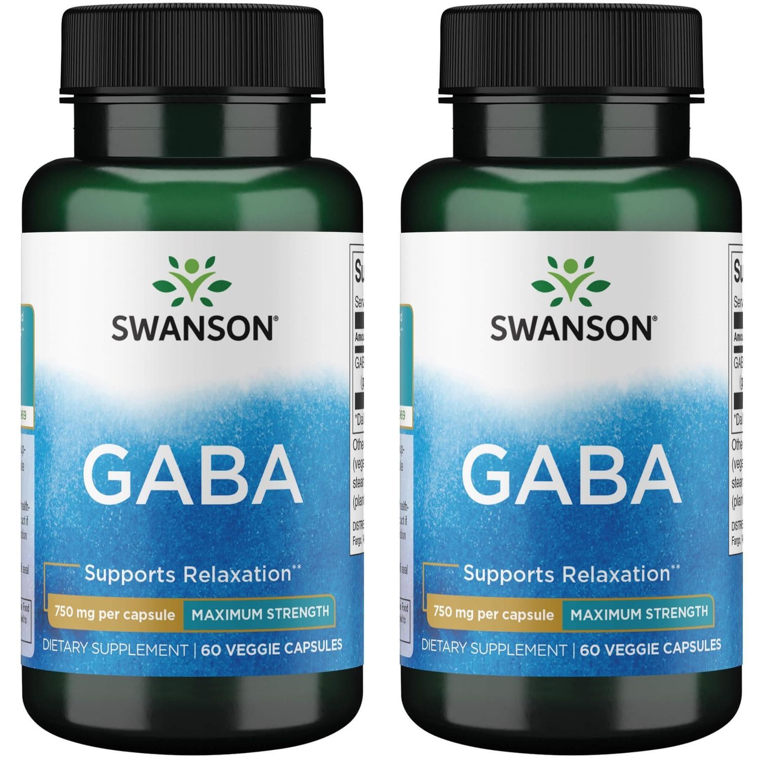 Swanson Amino Acid Maximum Strength GABA 750 Milligrams 60 Veg Capsules 2 Pack