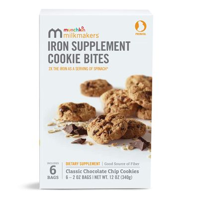 Munchkin Milkmakers Prenatal Iron Supplement Cookie Bites, Chocolate Chip, 6 Pack