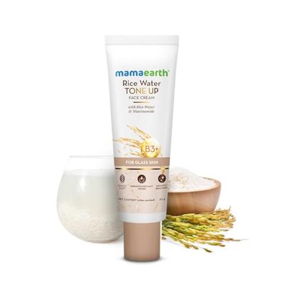 Mamaearth Rice Water Tone Up Face Cream with Rice Water &amp; Niacinamide Hydrates Lightweight, Non-Greasy Formula for Smooth Glass Skin 1.76 Oz 50g