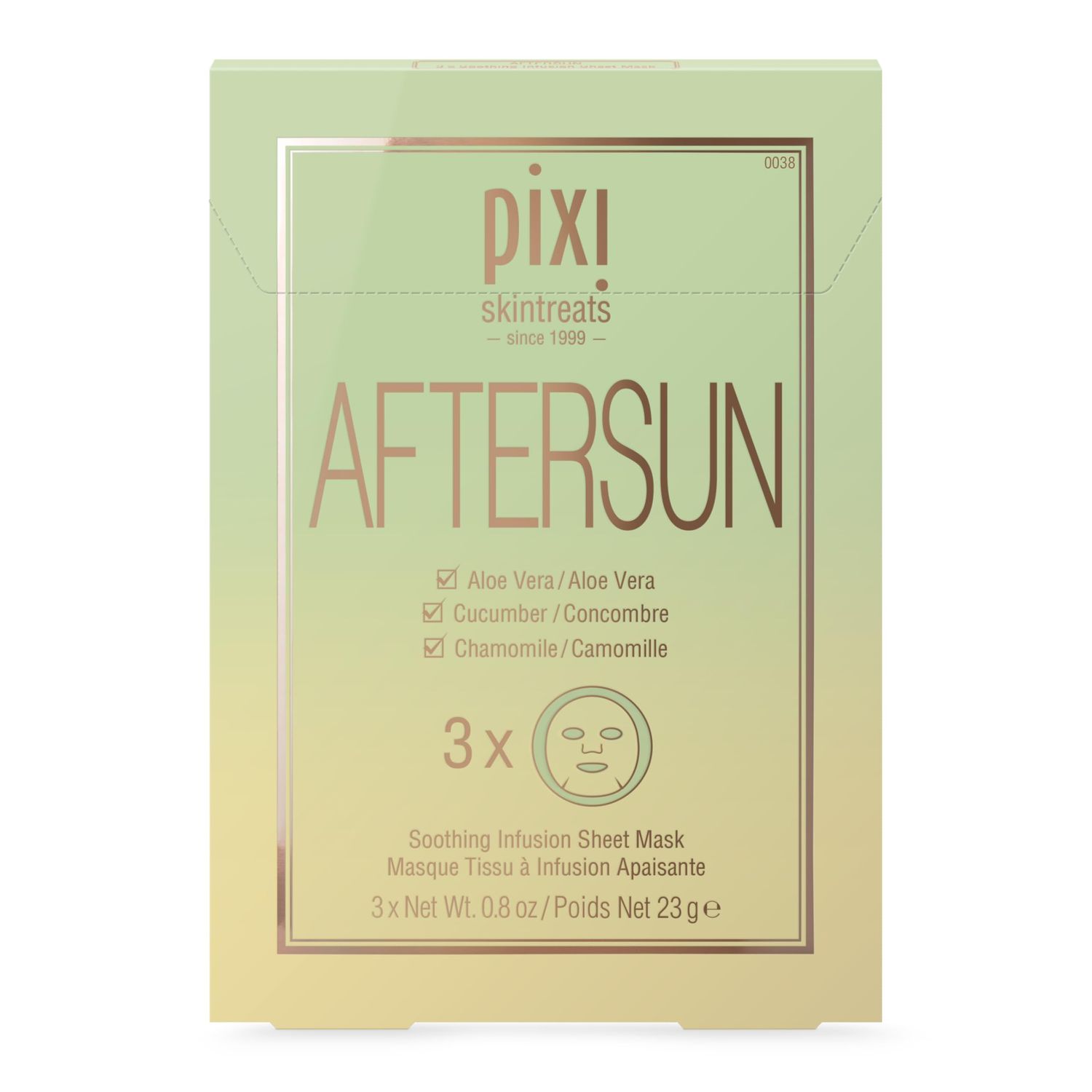 Pixi Beauty Aftersun Sheet Mask, Instant Calming &amp; Soothing Skin Treatment, Aloe Vera, Cucumber &amp; Chamomile Cooling Mask, 3 Masks Per Box 3 x 0.80 oz 23 gm