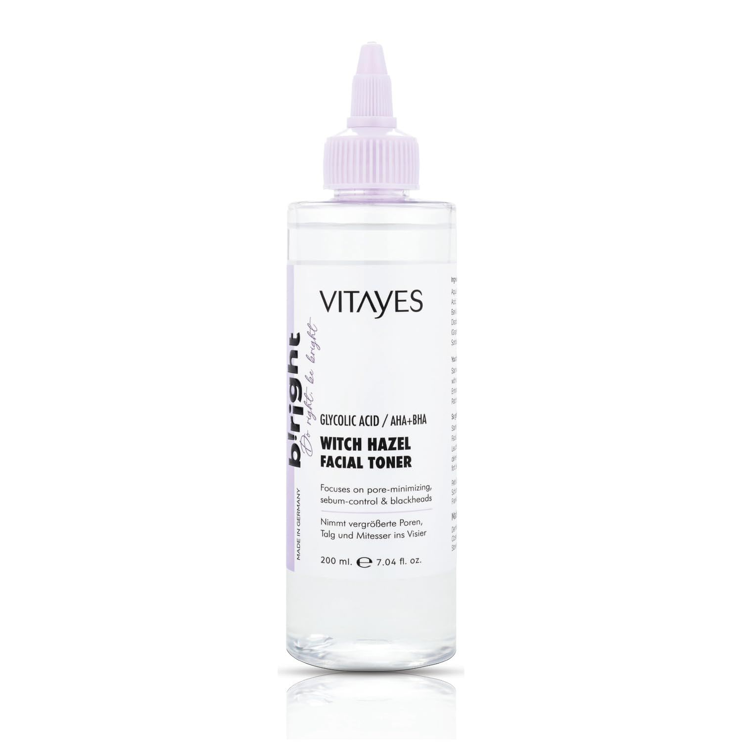 VITAYES b!Right Witch Hazel Toner for Face AHA, BHA &amp; Glycolic Acid - Pore Reducing &amp; Deep Cleansing - Premium Skin Care Essence for Radiant Beauty 6.76 Fl Oz Pack of 1