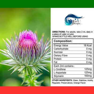 Wave Drops Liver Support Liquid Supplement - Special Formula - Liver Cleanse Detox &amp; Repair Formula - Herbal Liver Support Supplement with L-Ornithine L-Aspartate Silymarin