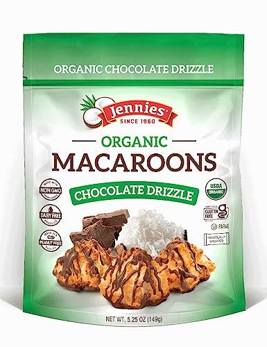 Jennies Organic Chocolate Drizzle Coconut Macaroons, 5.25oz Dairy Free Gluten Free Peanut Free Individually Wrapped