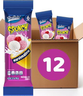 Restock Marinela Sponch Coconut and Strawberry Marshmallow Cookies, 12 individual packs, 6 ct each, Cookies, 38.04 oz Multipack