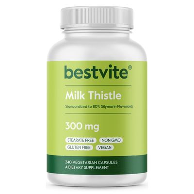 BESTVITE Milk Thistle 300mg 240 Vegetarian Capsules - Standardized to 80 Silymarin Flavonoids - No Stearates - Vegan - Non GMO - Gluten Free