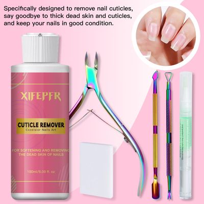 XIFEPFR Cuticle Remover Kit - 6.09 Oz Cuticle Remover Cream with Cuticle Trimmer, Cuticle Nipper, Cuticle Pusher, Cuticle Oil Pen for Professional Manicure Nail Cuticle Care Home DIY, Gifts for Women