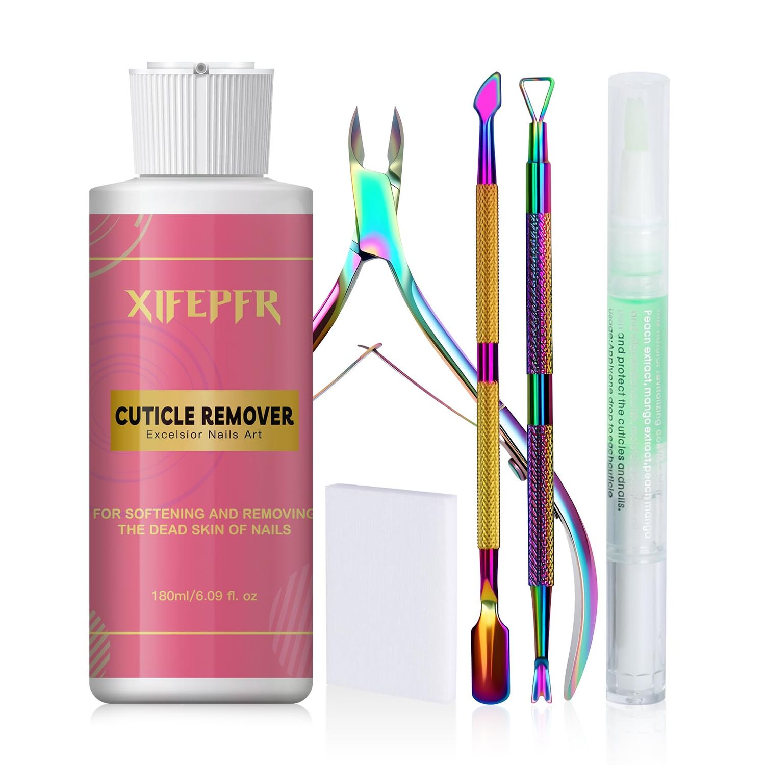 XIFEPFR Cuticle Remover Kit - 6.09 Oz Cuticle Remover Cream with Cuticle Trimmer, Cuticle Nipper, Cuticle Pusher, Cuticle Oil Pen for Professional Manicure Nail Cuticle Care Home DIY, Gifts for Women