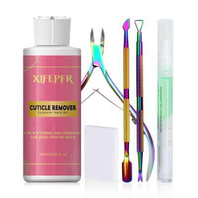 XIFEPFR Cuticle Remover Kit - 6.09 Oz Cuticle Remover Cream with Cuticle Trimmer, Cuticle Nipper, Cuticle Pusher, Cuticle Oil Pen for Professional Manicure Nail Cuticle Care Home DIY, Gifts for Women