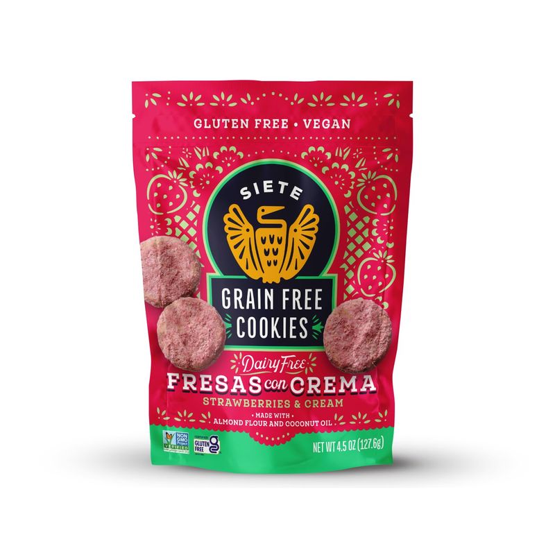 Siete Gluten Free Fresas Con Crema Cookies Vegan Grain Free Non GMO Dairy Free Made with Almond Flour &amp; Coconut Oil 4.5 Oz. Bag Pack of 6