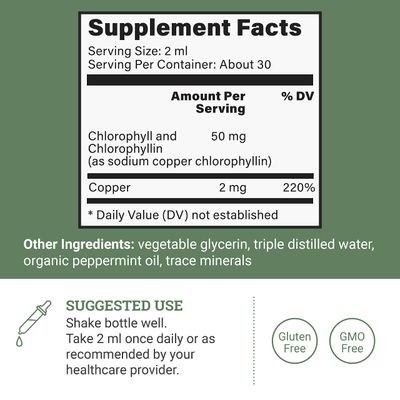 Liquid Chlorophyll, Liquid Drops for Immune System Support, Natural Internal Deodorant - Vegan Chlorophyll Drops with Organic Glycerin - Clorofila Liquida, Chlorophyllin Detox Cleanse 1 mL