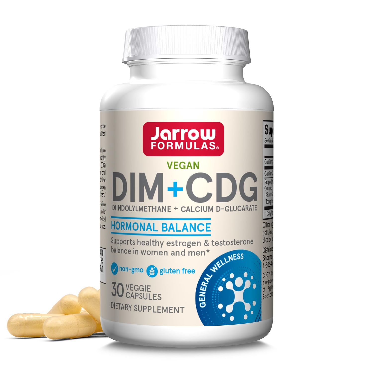 Jarrow Formulas DIM CDG, Dietary Supplement, Liver Detox Support for Healthy Hormone Regulation and General Wellness, 30 Veggie Capsules, Up to a 30 Day Supply