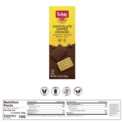 Schar - Chocolate Dipped Cookies - Certified Gluten Free - No GMO's, Perservatives or Wheat - 5.03 oz 4 Pack