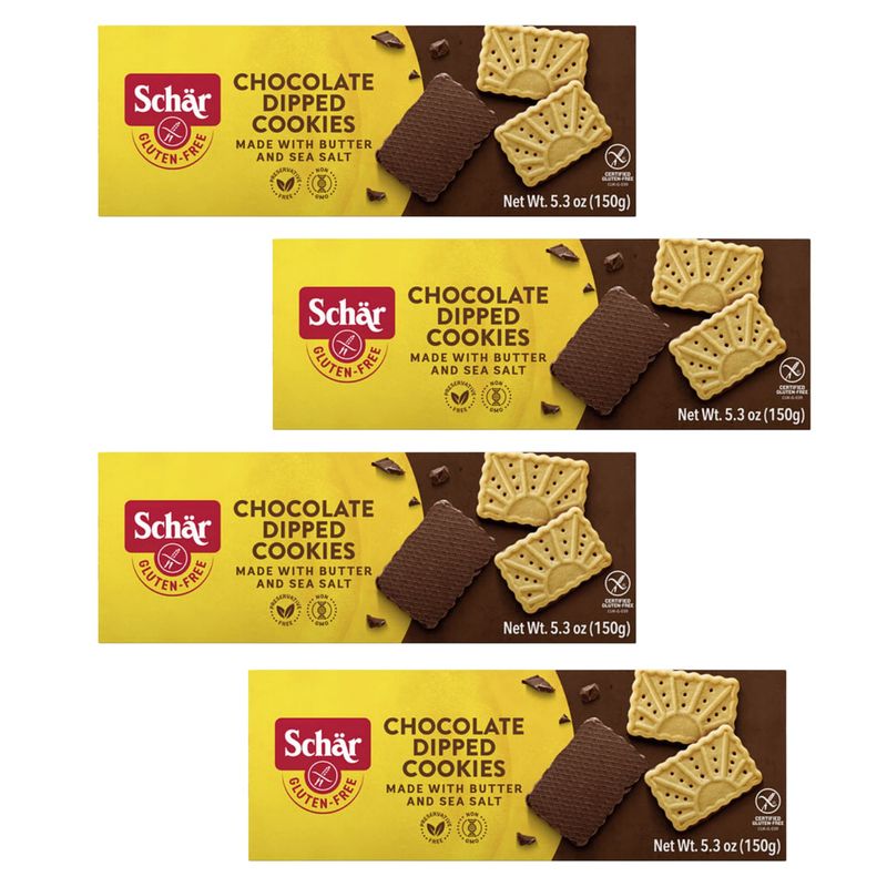 Schar - Chocolate Dipped Cookies - Certified Gluten Free - No GMO's, Perservatives or Wheat - 5.03 oz 4 Pack