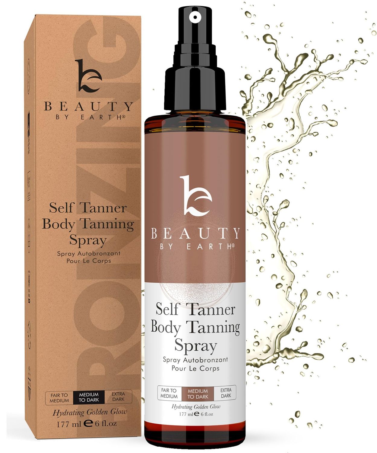 Self Tanner Spray - USA Made with Natural &amp; Organic Ingredients, Fast Drying Spray Tan for Pale Skin, Non Toxic Gradual Tanning Spray, Sunless Tanning Water for Women &amp; Men, Medium to Dark