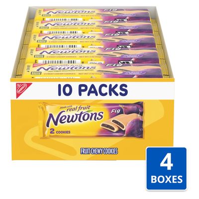 Newtons Soft &amp; Fruit Chewy Fig Cookies, Fig Bars, 40 Snack Packs 2 Cookies Per Pack, 4 Boxes
