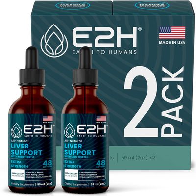 E2H Liver Support Supplement with Milk Thistle - Liver Health Formula - Artichoke Extract, Dandelion Root, Chanca Piedra, and More - Absorbent Liquid Formula 2 Bottles