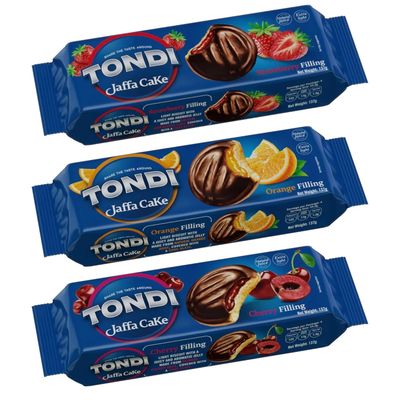 Tondi Variety Pack European Biscuits, Jaffa Cakes Orange Filling, Strawberry Filling and Cherry Filling Pack of 3 137geach