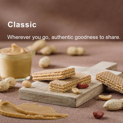 Loacker Classic Peanut Butter Wafer Cookies Crispy wafer fingers with creme-filling Taste of pure Peanut Butter Non GMO No artificial flavorings, added colors or preservatives 6.17 oz Box