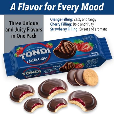 Tondi Variety Pack European Biscuits, Jaffa Cakes Orange Filling, Strawberry Filling and Cherry Filling Pack of 3 137geach