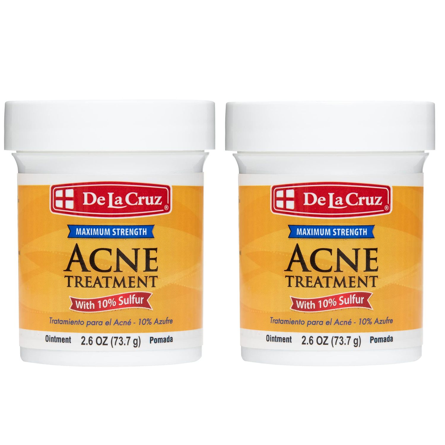 De La Cruz 10 Sulfur Ointment - Cystic Acne Treatment for Face and Body - Daily 10 Min Spot Treatment Mask Safe and Effective Game Changing Hormonal Acne Treatment that Clears Up Pimples 2.6oz 2 Pack