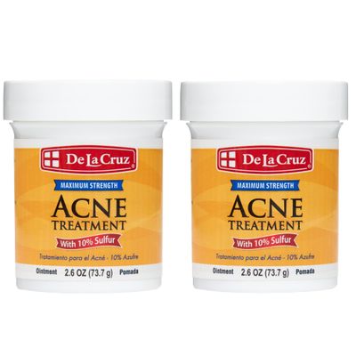 De La Cruz 10 Sulfur Ointment - Cystic Acne Treatment for Face and Body - Daily 10 Min Spot Treatment Mask Safe and Effective Game Changing Hormonal Acne Treatment that Clears Up Pimples 2.6oz 2 Pack