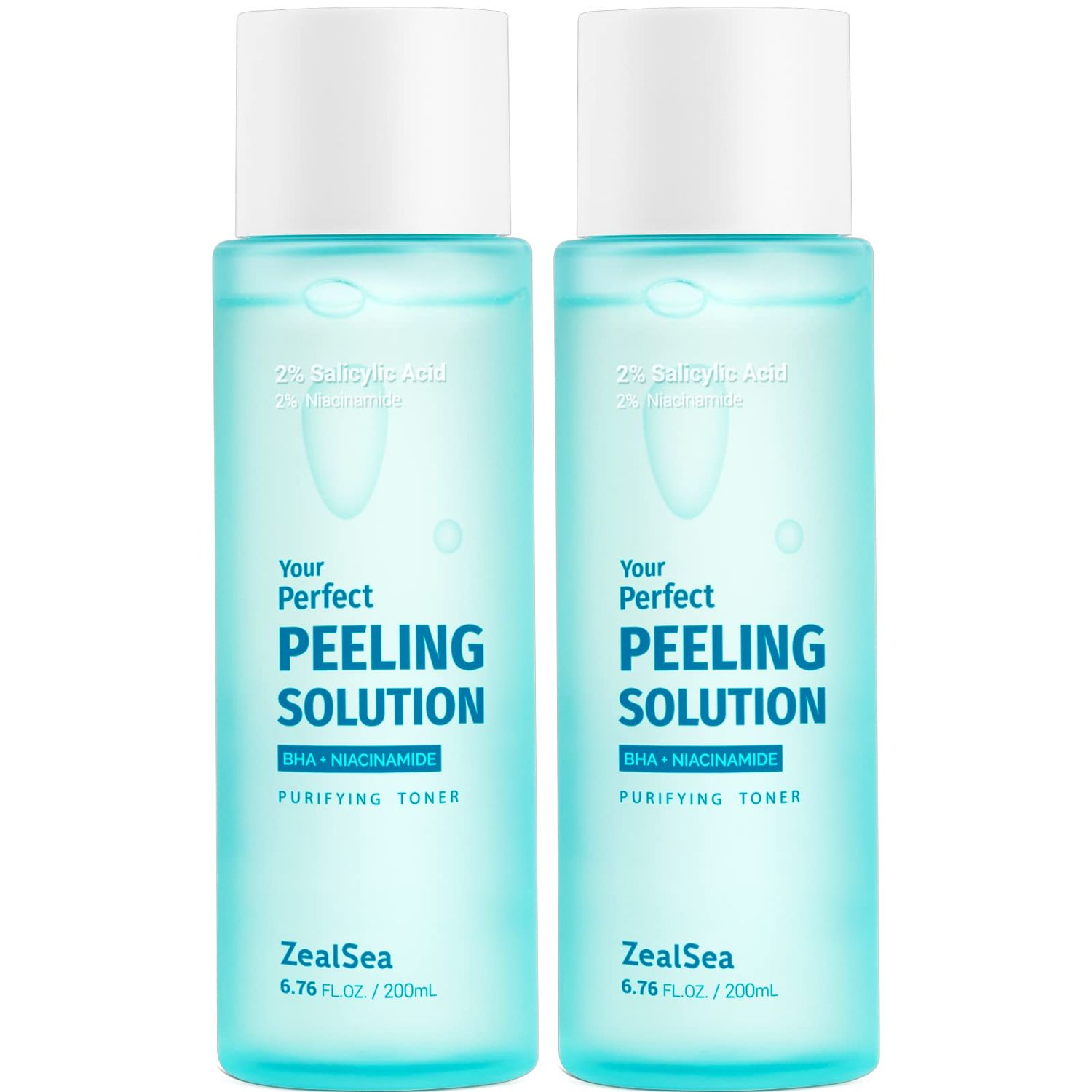 ZealSea 2 Salicylic Acid Toner for Face with 2 Niacinamide - BHA Liquid Exfoliant for Blackheads and Enlarged Pores, Exfoliate for Face to Soothe Breakouts, Exfoliating Toner, 6.76 Fl Oz, Pack of 2