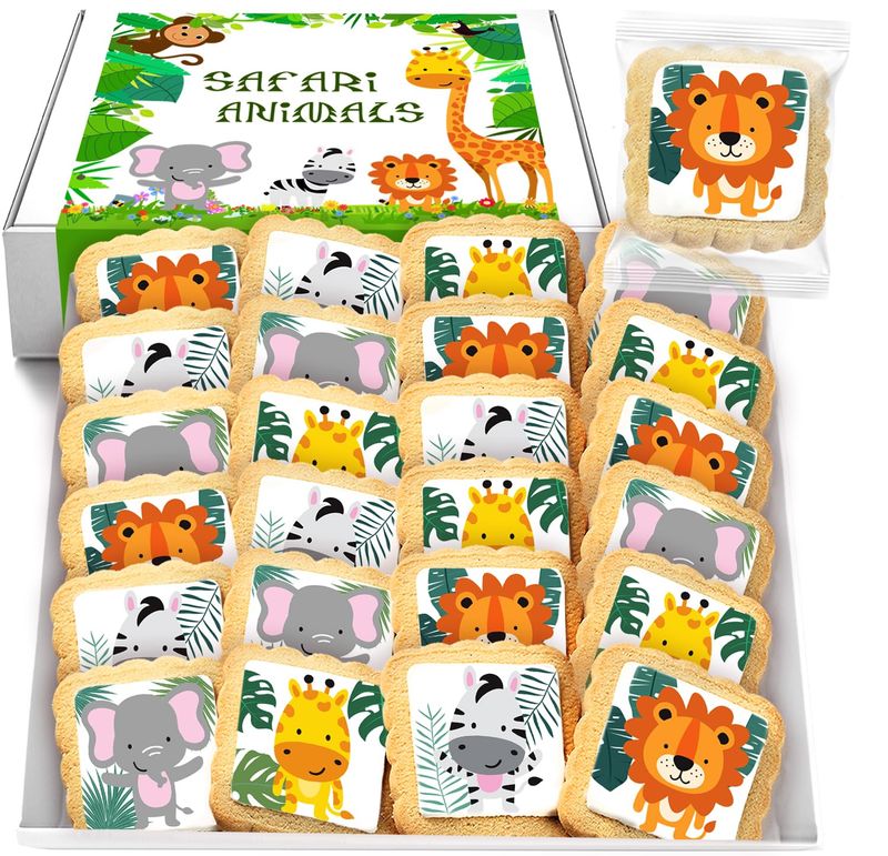Safari Animal Cookies Theme Individually Wrapped themed Party Favors Baby Shower 24 Pack Bulk for Birthday Party Zoo Jungle Sugar Cookie