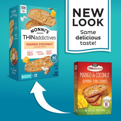 Nonni's THINaddictives Almond Thin Cookies - Mango &amp; Coconut Biscotti Italian Cookie Thins - Sweet Crunchy &amp; Chewy Almond Cookies - Biscotti Individually Wrapped Cookies - Kosher Coffee Cookies 4.4 oz